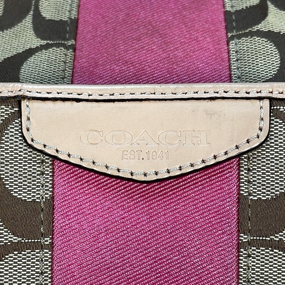 Coach Signature Stripe File Bag Crossbody Messenger Tan Pink F28502 - Picture 8 of 17
